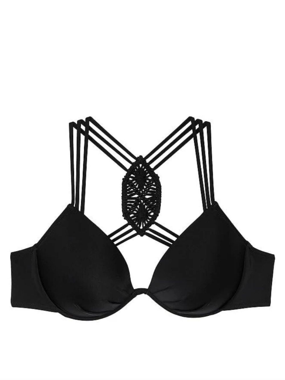 Victoria’s Secret Macrame Halter Push-Up Bikini Top 34C Black NWT
